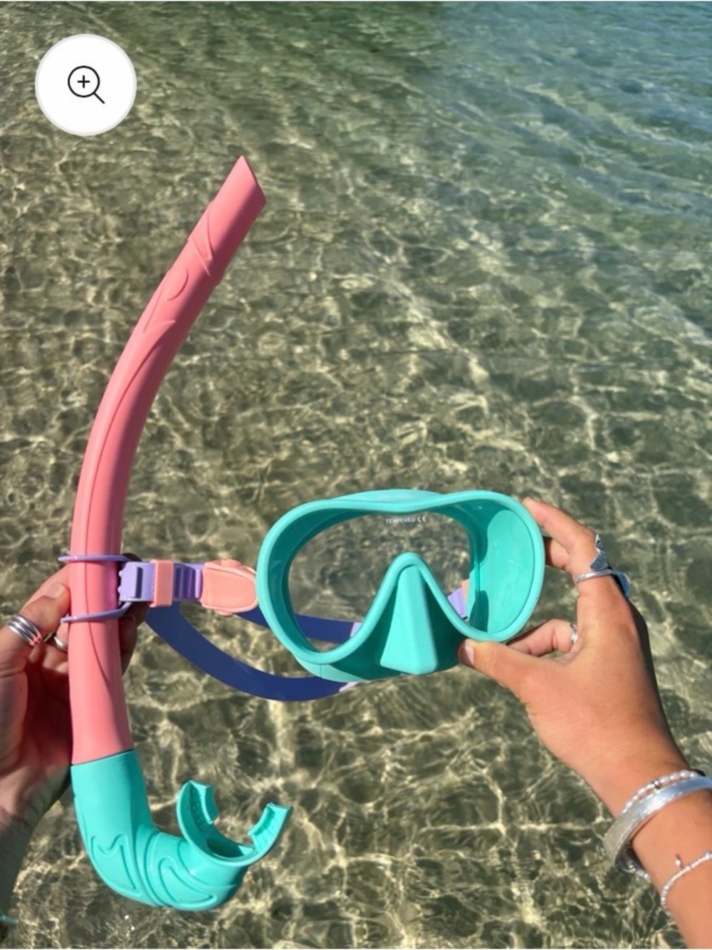 Teal and Pink Floral Snorkel Set